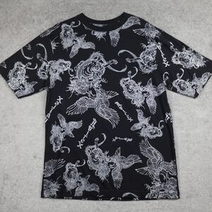 Vintage Avirex Shirt Men XL Black Silver Bird AOP Graphic 100% Cotton Y2K Mexico